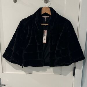 BCBGeneration Black Faux Fur Cape Size S